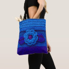 Navy Royal Blue Flower Artisan Crochet Print 