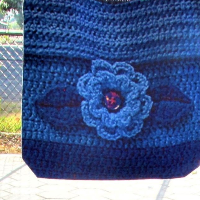 Navy Royal Blue Flower Artisan Crochet Print  Tote Bag (Creator Uploaded)