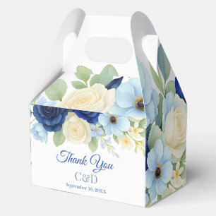 Navy Royal Bue Wedding Watercolor Ivory Flowers Favour Box