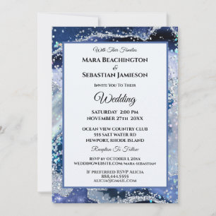 *~* NAVY RSVP Website AGATE Stars AR13 Wedding Invitation