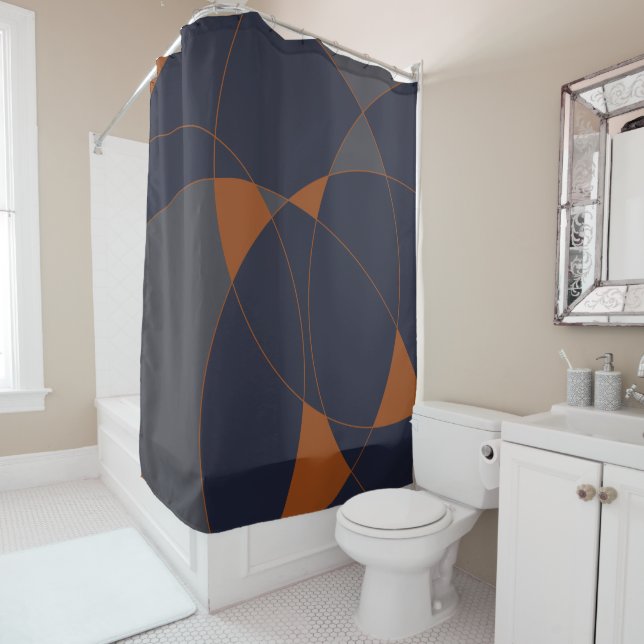 Navy & rust abstract III Shower Curtain (In Situ)