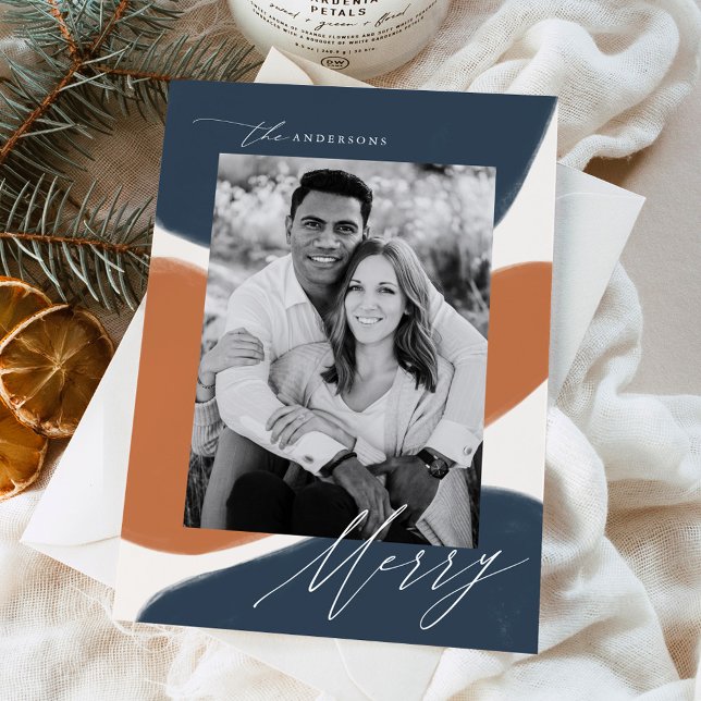 Navy & Rust Abstract Shapes | Holiday Photo Card (Creator Uploaded)