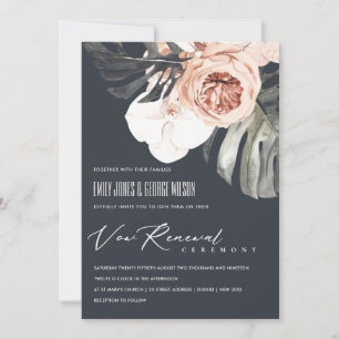 NAVY RUST FLORAL MONSTRERA LEAF VOW RENEWAL INVITE