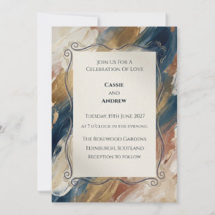 Navy Rust Gold Abstract Scroll Wedding Invitation