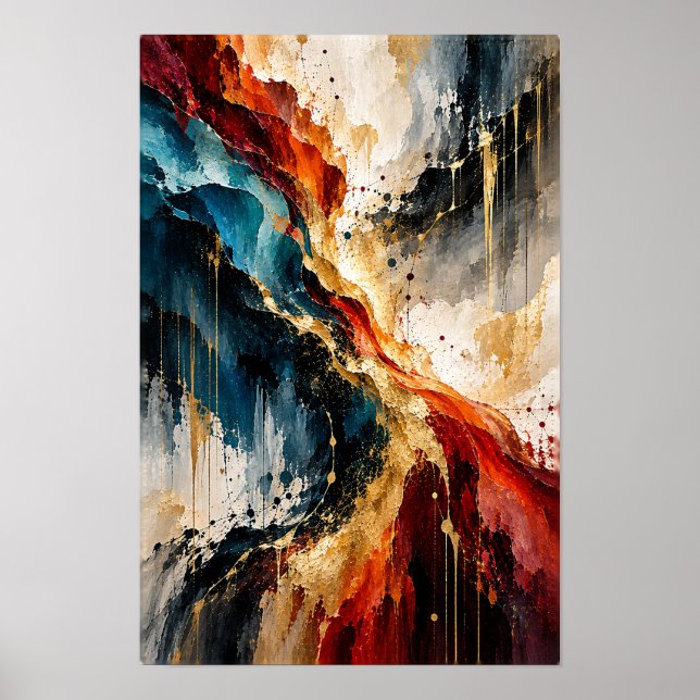 Navy Rust Gold Diagonal Flow Abstract Wall Art (Front)