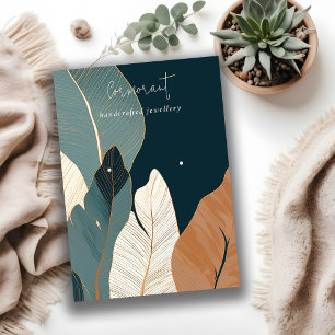 Navy Rust Gold Tropical Leafy Earring Display Business Card