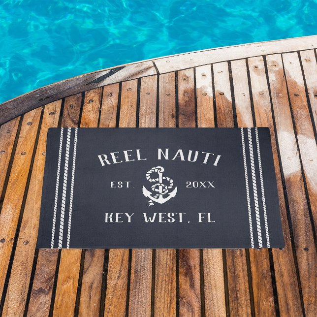 Navy | Rustic Anchor Personalized Boat Name Doormat (Creator Uploaded)