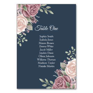 Navy Rustic Boho Dusty Rose Floral Table Number