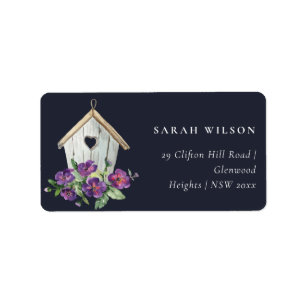 NAVY RUSTIC COUNTRY FLORAL BIRD HOUSE ADDRESS LABEL