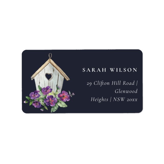 NAVY RUSTIC COUNTRY FLORAL BIRD HOUSE ADDRESS LABEL (Front)