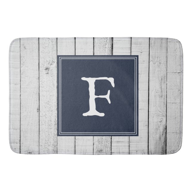 Navy Rustic Monogram Bath Mat (Front)