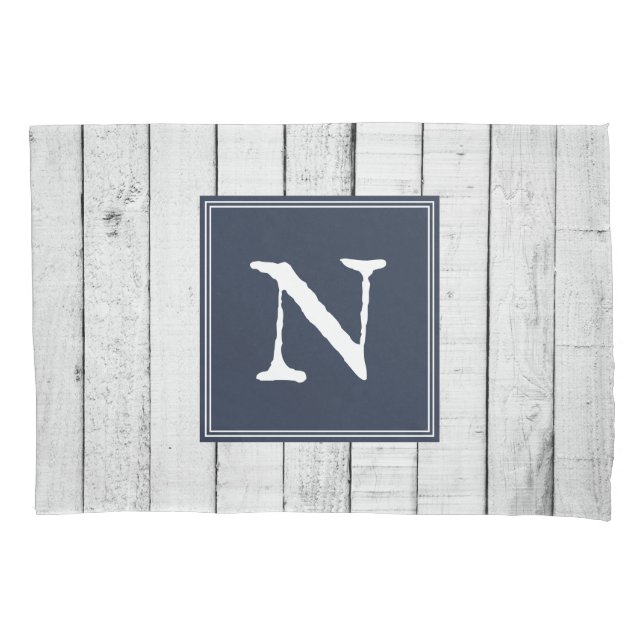 Navy Rustic Monogram Pillowcase (Front)