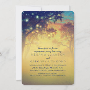 Navy Rustic String Lights Tree Engagement Party Invitation