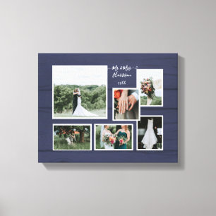 Navy Rustic Wedding Collage 6 Photograph Script Ca Canvas Print