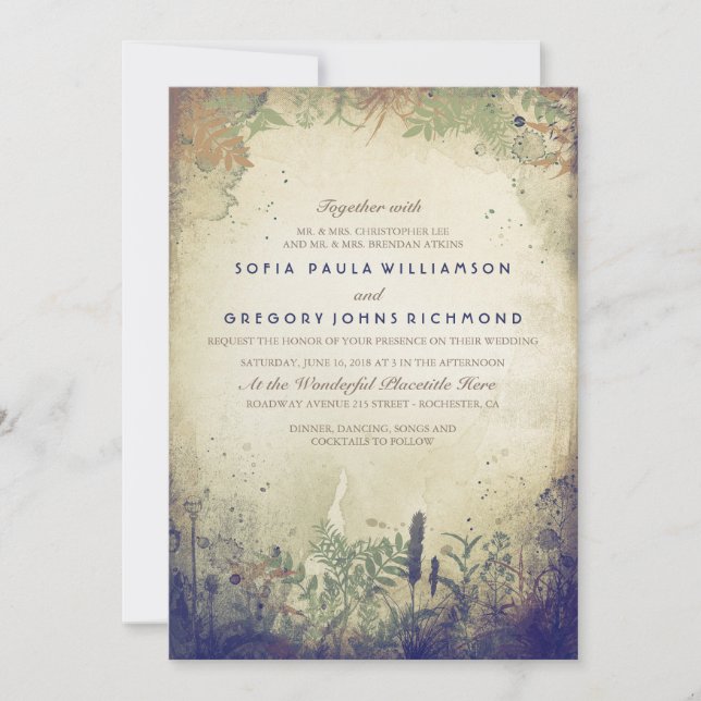 Navy Rustic Woodland Wedding Invitation (Front)
