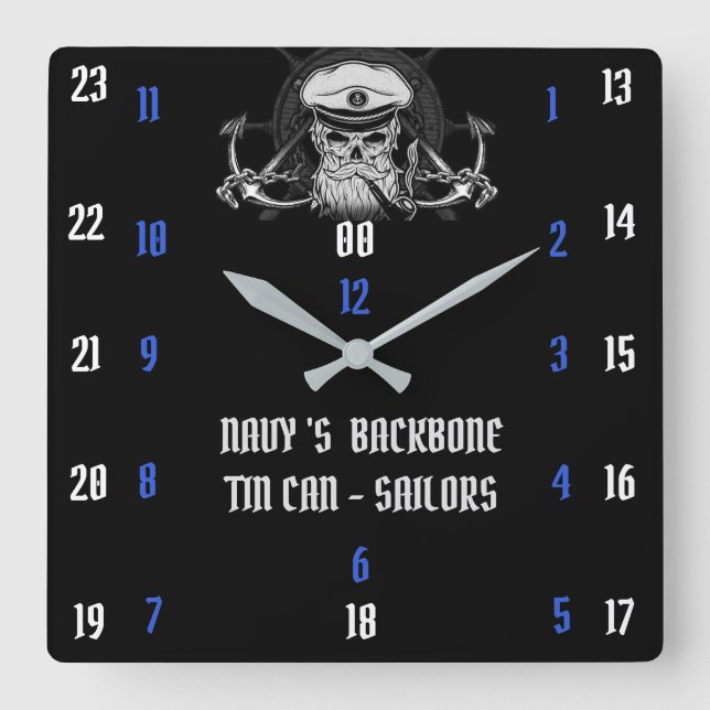 NAVY 'S  BACKBONE TIN CAN - SAILORS SQUARE WALL CLOCK (Front)