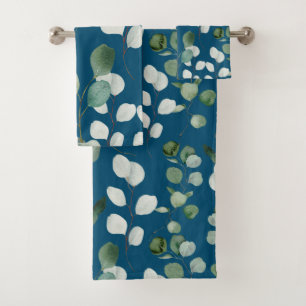 NAVY SAGE GREEN BOTANICAL BATHROOM TOWEL SET