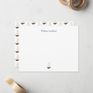 Navy Sailboat Classic Coastal Personalised Card