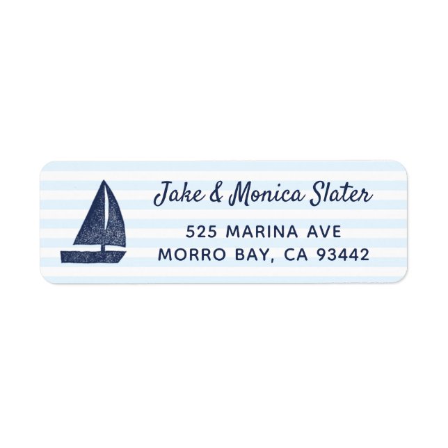 Navy Sailboat Nautical Return Address Label (Front)