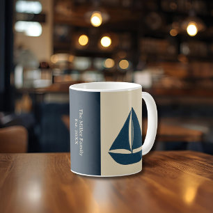 navy sailboat with Family/Boat Name and est. 20XX Coffee Mug
