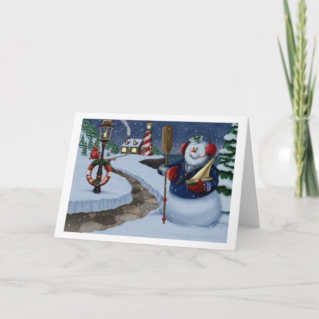 Navy Sailor Snowman Holiday Greeting Card  (Front)