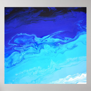 Navy Sapphire Blue Water Fluid Marble Art Abstract Poster