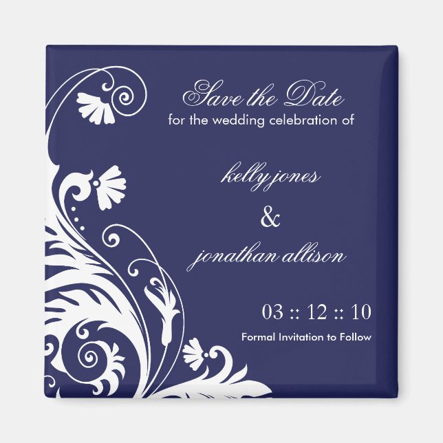 Navy Save the Date Wedding Magnet (Front)