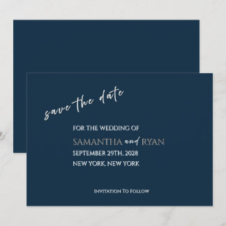 Navy Save the Date with Metallic Silver