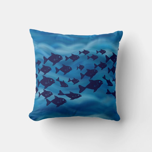 Navy School of Fish Ocean Theme Soft Waves Cushion (Front)