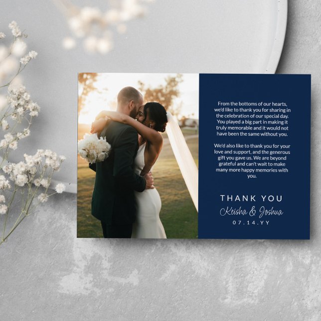Navy Script Printed Message Wedding Thank You (Creator Uploaded)