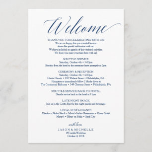 Navy Script Wedding Itinerary Welcome Letter Program