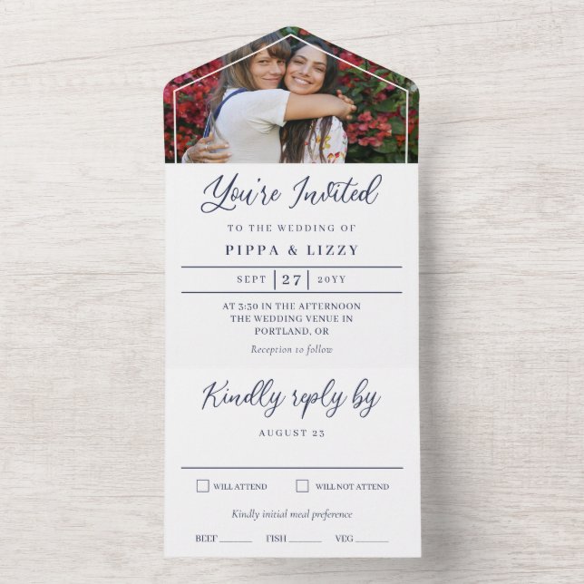 Navy Script You're Invited Photo Wedding All In One Invitation (Inside)