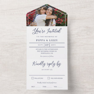 Navy Script You're Invited Photo Wedding All In One Invitation