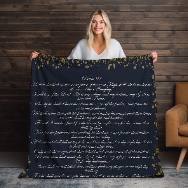 Navy Scripture, Psalm 91 Christian Bible Verse Sherpa Blanket (Creator Uploaded)