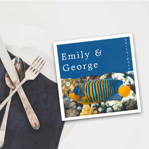 Navy Sea Fish Reefs Nautical Coastal Beach Wedding Napkin