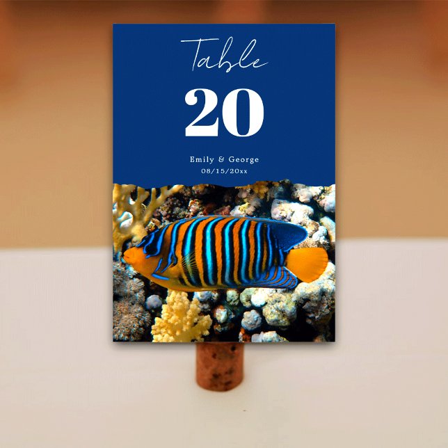 Navy Sea Fish Reefs Nautical Coastal Beach Wedding Table Number (Creator Uploaded)