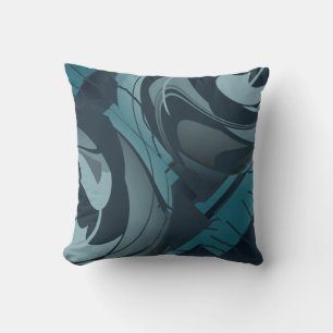 Navy Seafoam Grey Mediterranean Floral Mosaic Cushion