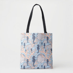 Navy Seahorse Gardens Tote Bag
