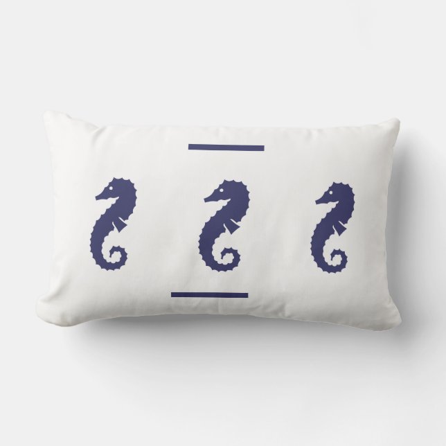 navy  SEAHORSE  on  white  PILLOW coastal living (Front)