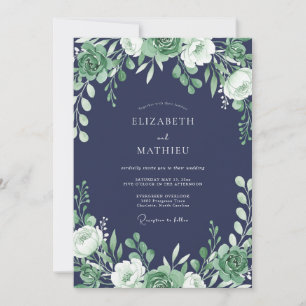 Navy Serene Foliage Wedding Invitation