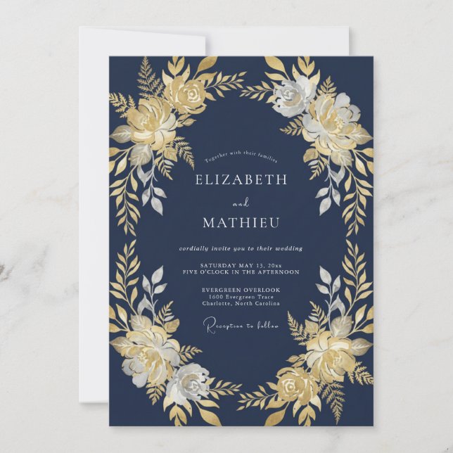 Navy Shimmering Winter Wedding Invitation (Front)
