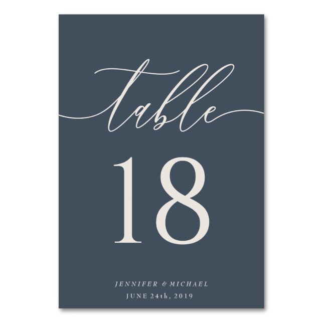 Navy Signature Wedding Seating Table Number (Front)