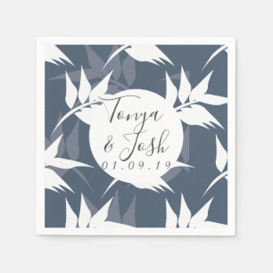 Navy Silohuette Tropical Leaf Pattern Napkin