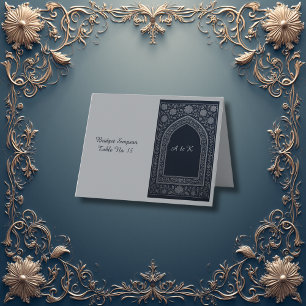 navy silver Arabic arch Wedding guest card