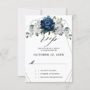Navy Silver Champagne Ivory Geometric Wedding RSVP Card