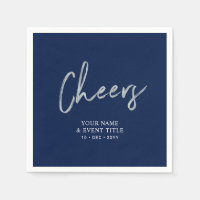Navy Silver Cheers Brush Script Party Celebrations