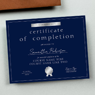 Navy & Silver Completion Certificate Course Award