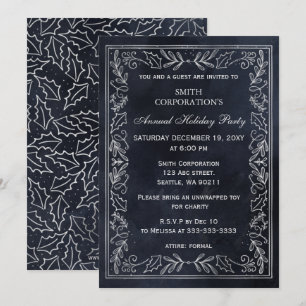 Navy Silver Elegant Corporate Holiday Party Invitation