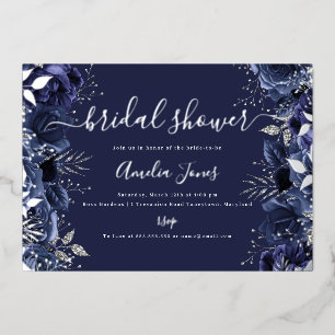 Navy Silver Floral Rose Bridal Shower