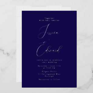 Navy & Silver Foil Elegant Script Wedding